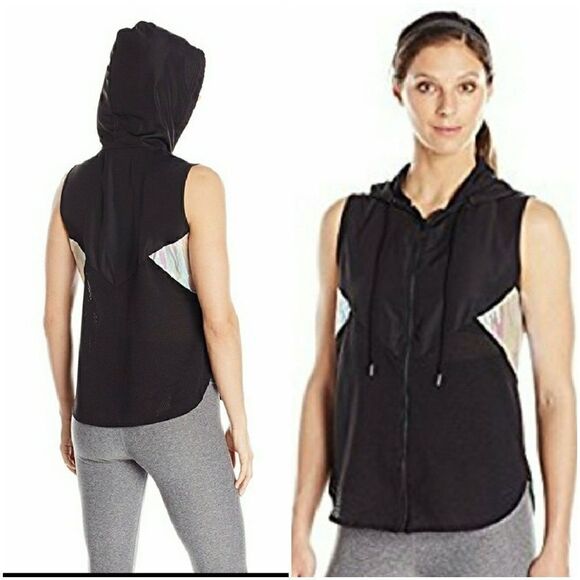 jessica Simpson Hooded Jogger Vest Windbreaker Reflective Warm Up Top - Picture 1 of 8